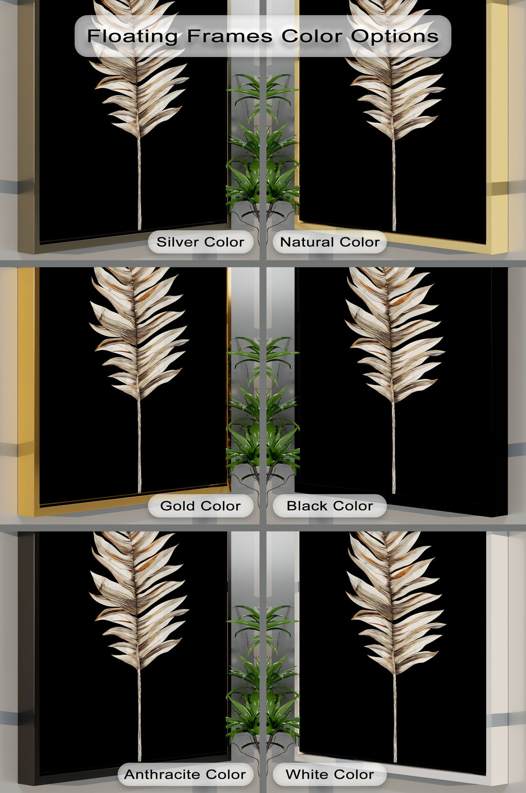 Golden Palm – Modern Metallic Leaf Canvas Wall Art | Framed Art