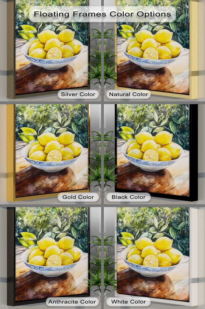 Sunlit Lemons in Porcelain Bowl – Mediterranean Kitchen Canvas Print - MyPhotoStation