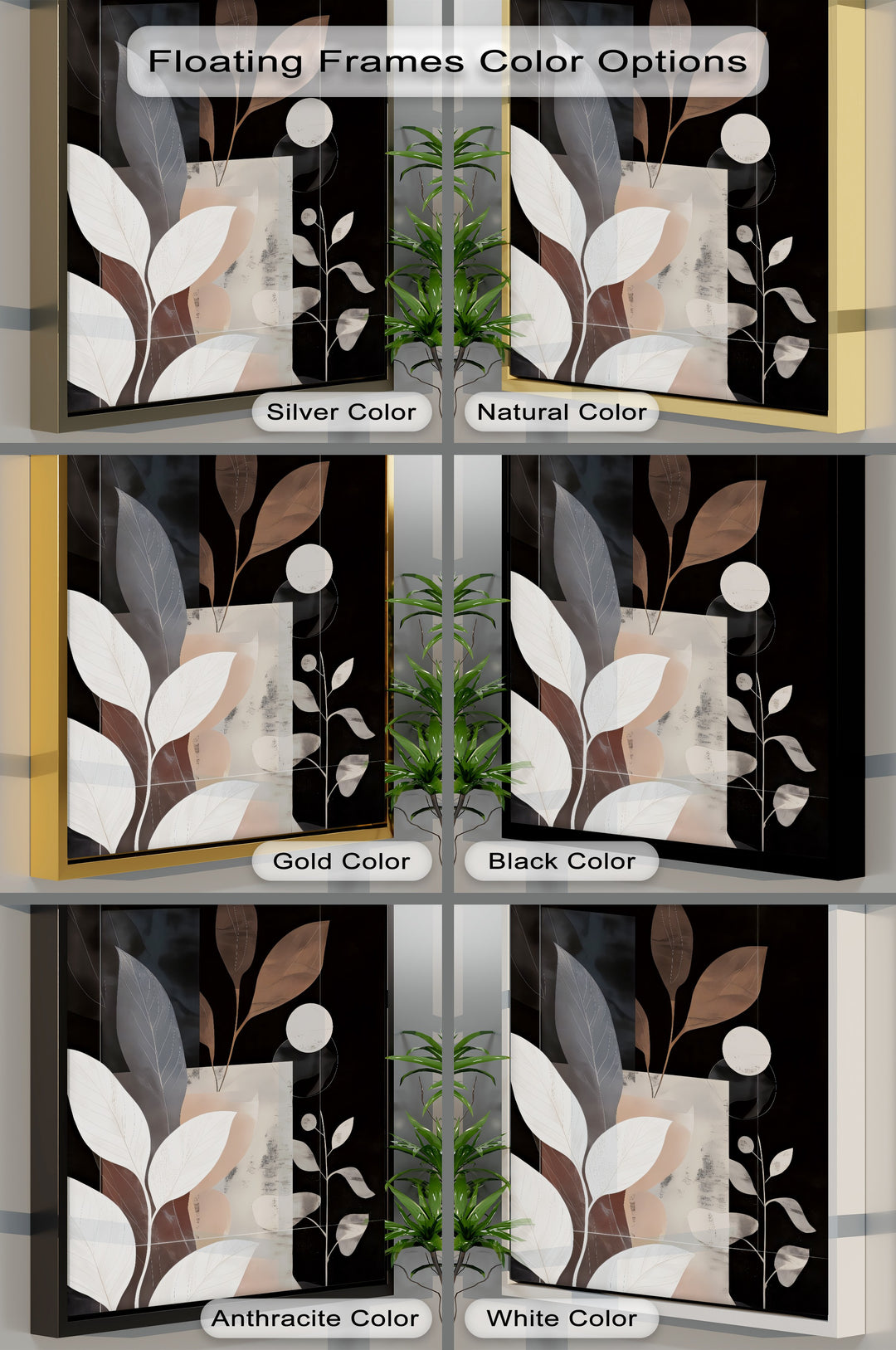 Abstract Botanical Black & Bronze Canvas Wall Art | Framed Artwork