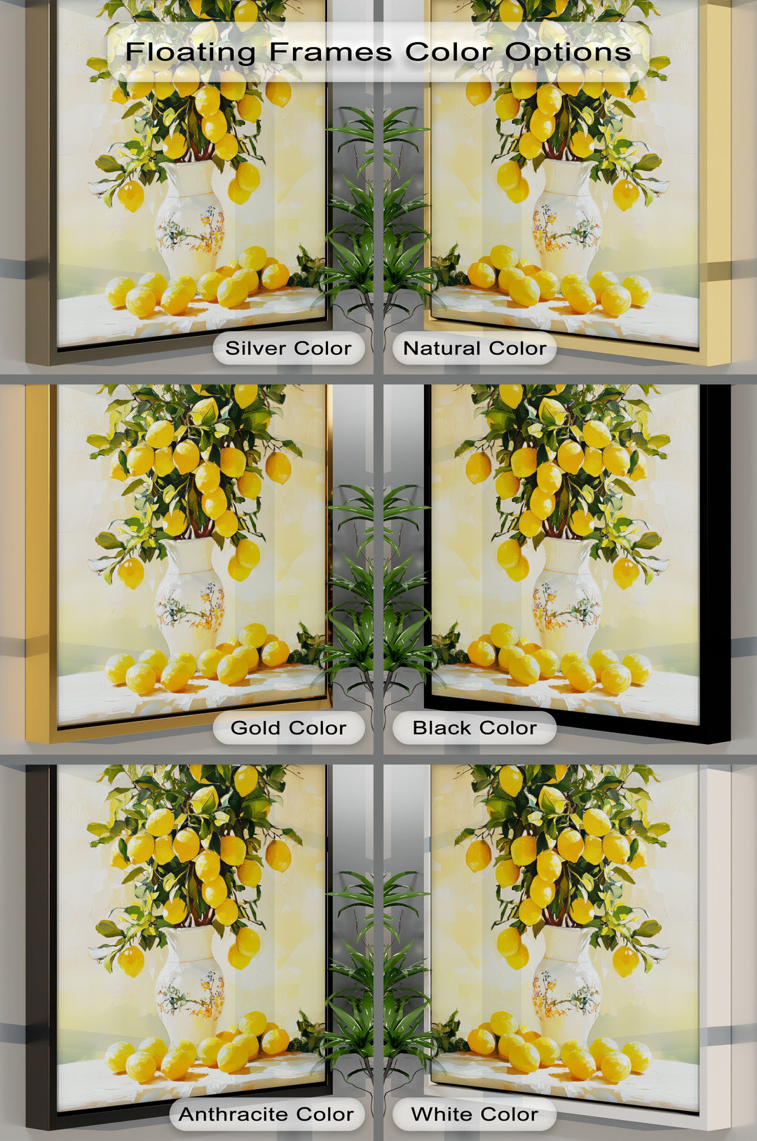 Golden Citrus Bloom – Lemons in Porcelain Vase Canvas Print