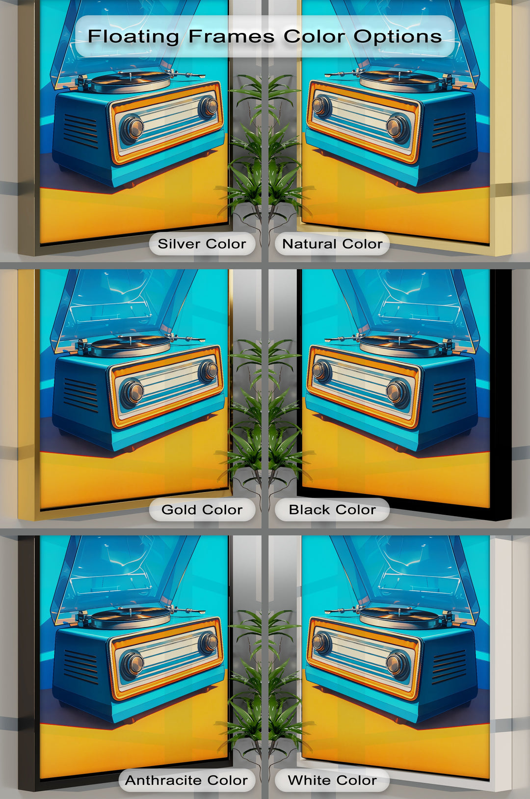 Retro Groove – Bright Blue Turntable Canvas Print