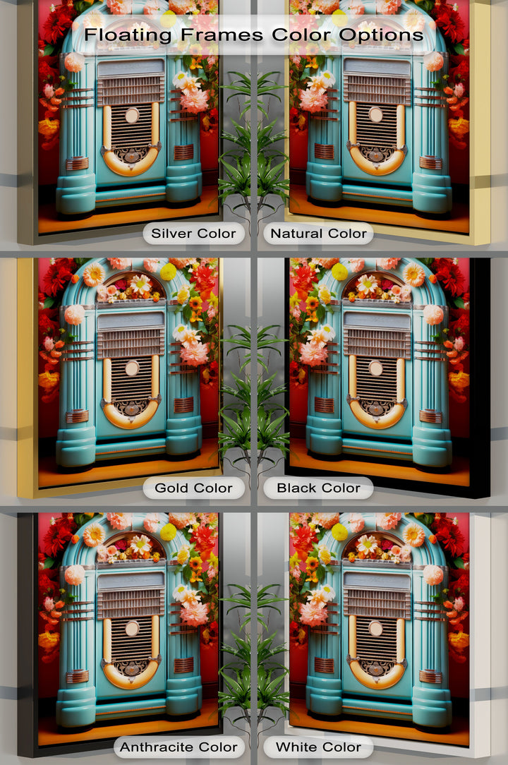 Floral Rhythm – Vintage Jukebox with Blooming Flowers Canvas Print