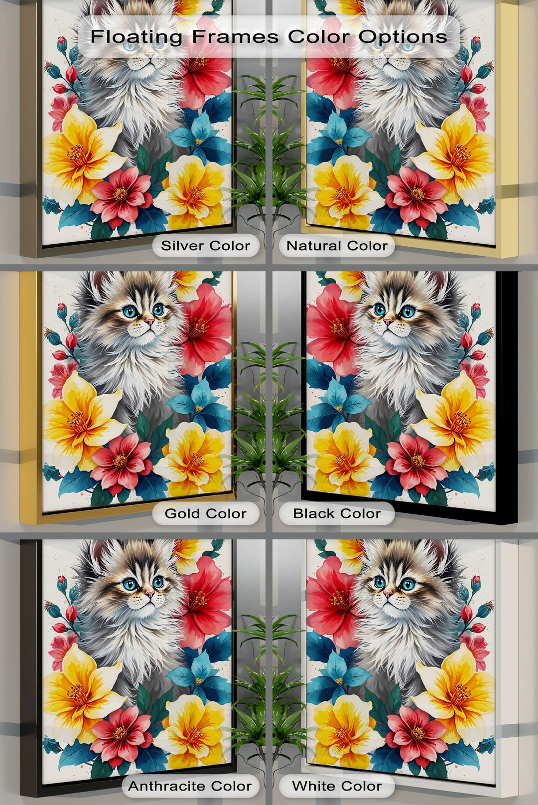 Fluffy Kitten Surrounded by Vibrant Florals - Cat Canvas Print - MyPhotoStation