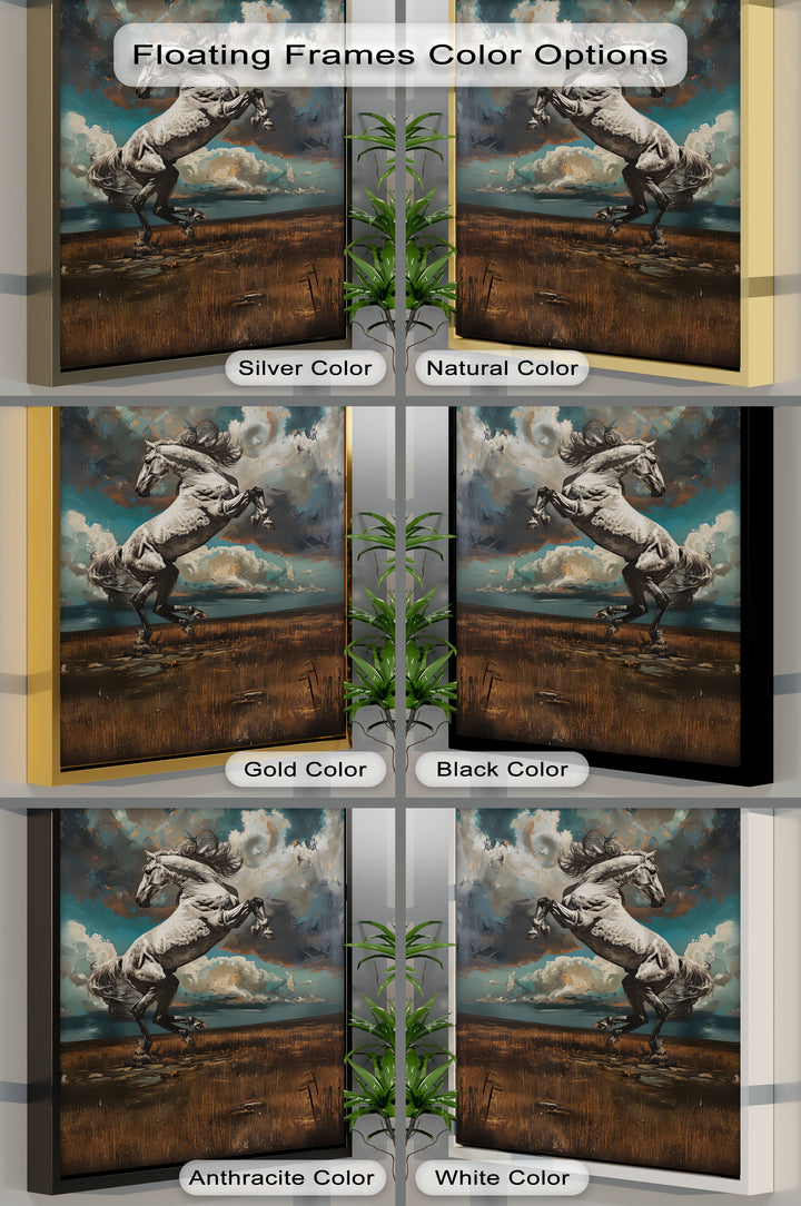 White Stallion Rearing Under a Turbulent Sky - Horse Canvas Print