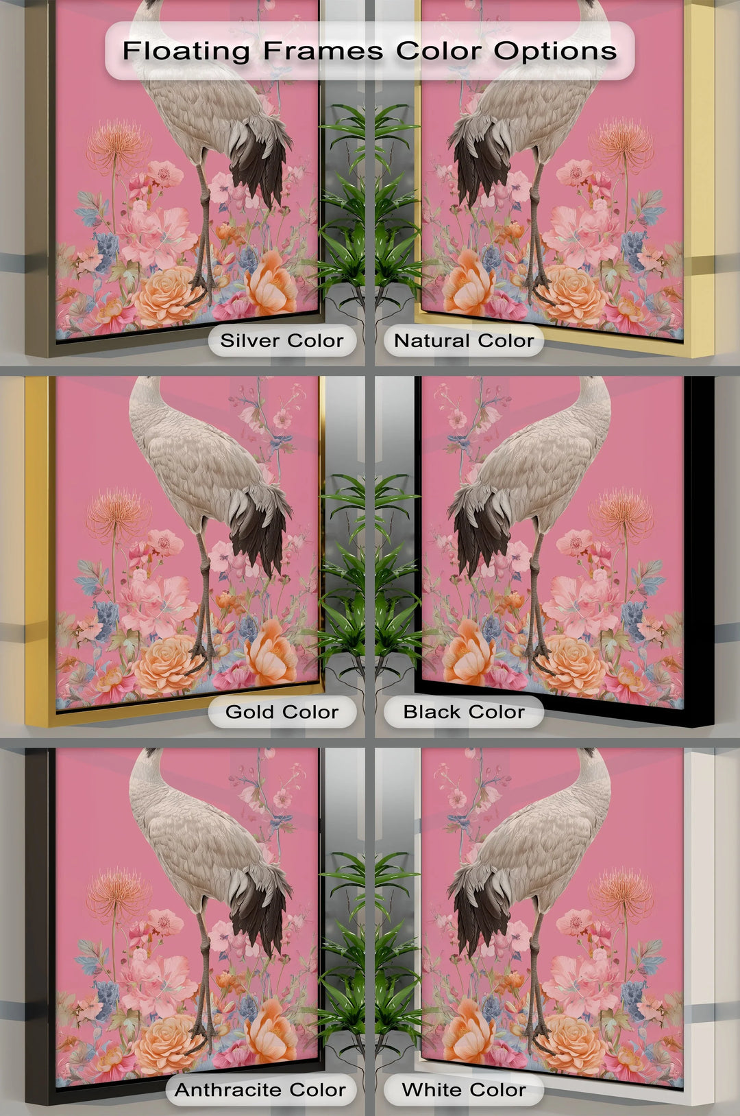 Elegant Crane Among Blossoms – Nature-Inspired Bird Canvas Print - MyPhotoStation