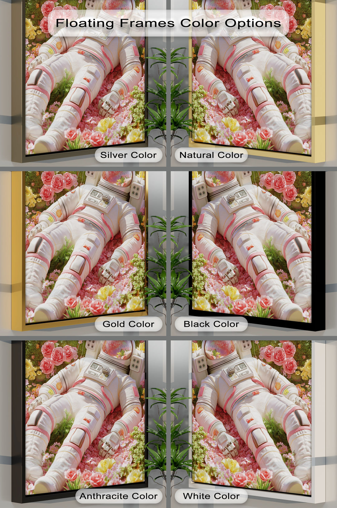 Astronaut Resting in a Garden of Flowers - Pink Canvas Print