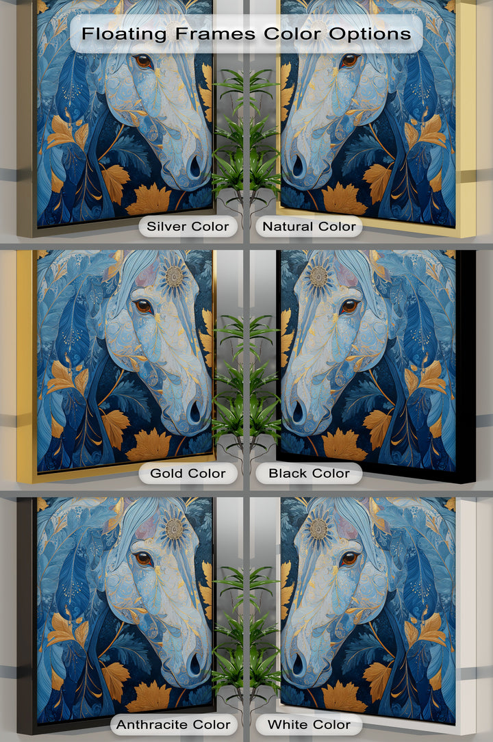 Golden Gaze – Ornamental Blue Horse Canvas Print