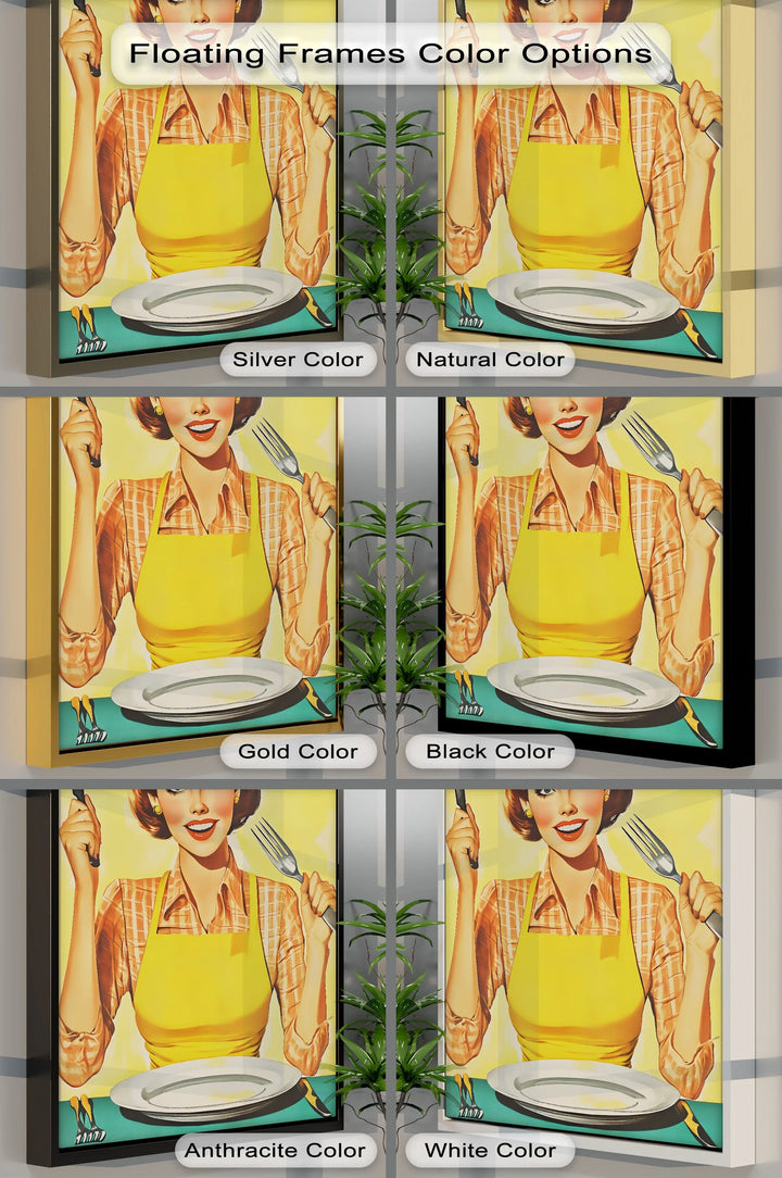 Hungry & Happy – Retro Kitchen Lady Canvas Print - MyPhotoStation