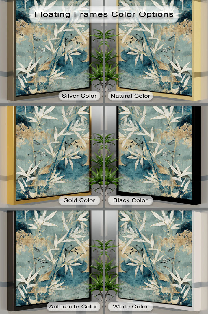 Tranquil Bamboo Forest – Blue and Gold Botanical Canvas Print - MyPhotoStation