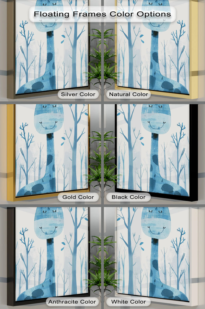 Whimsical Giraffe & Bird in Blue Forest – Kids Animal Blue Canvas Prints - MyPhotoStation