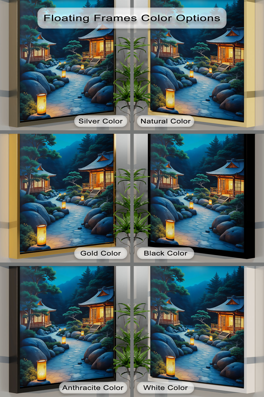 Moonlit Serenity – Japanese Zen Temple Canvas Wall Art | Framed Art