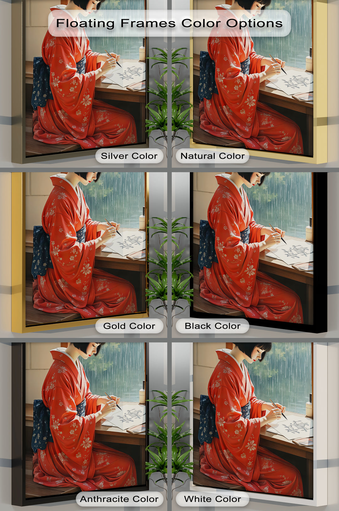Graceful Serenity – Japanese Woman in Kimono Canvas Wall Art | Framed Art