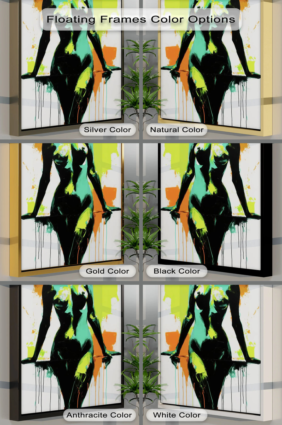 Electric Confidence – Neon Green and Black Abstract Nude Canvas Print - MyPhotoStation