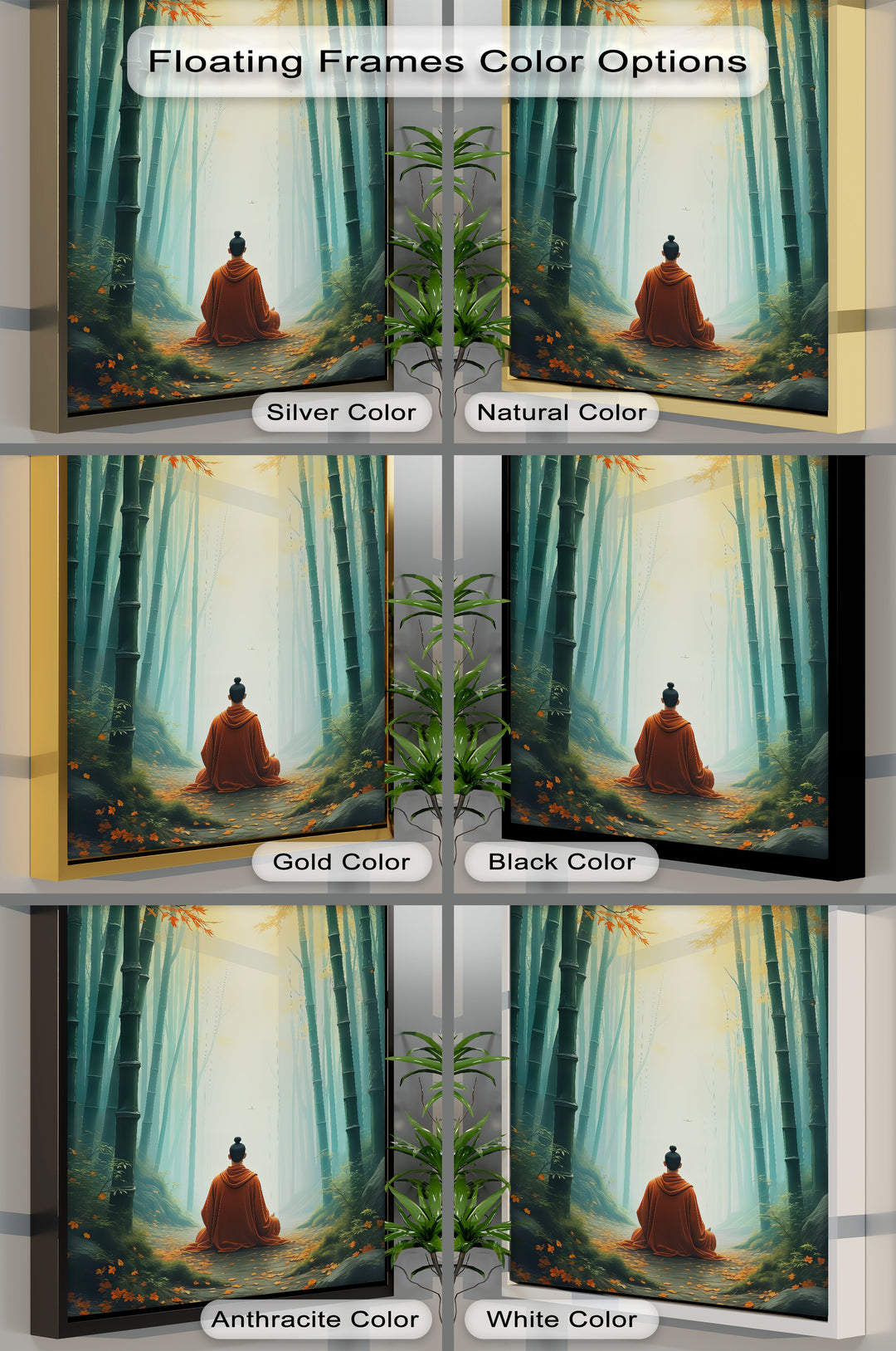 Zen Serenity – Monk in Bamboo Forest Canvas Wall Art | Framed Artwork