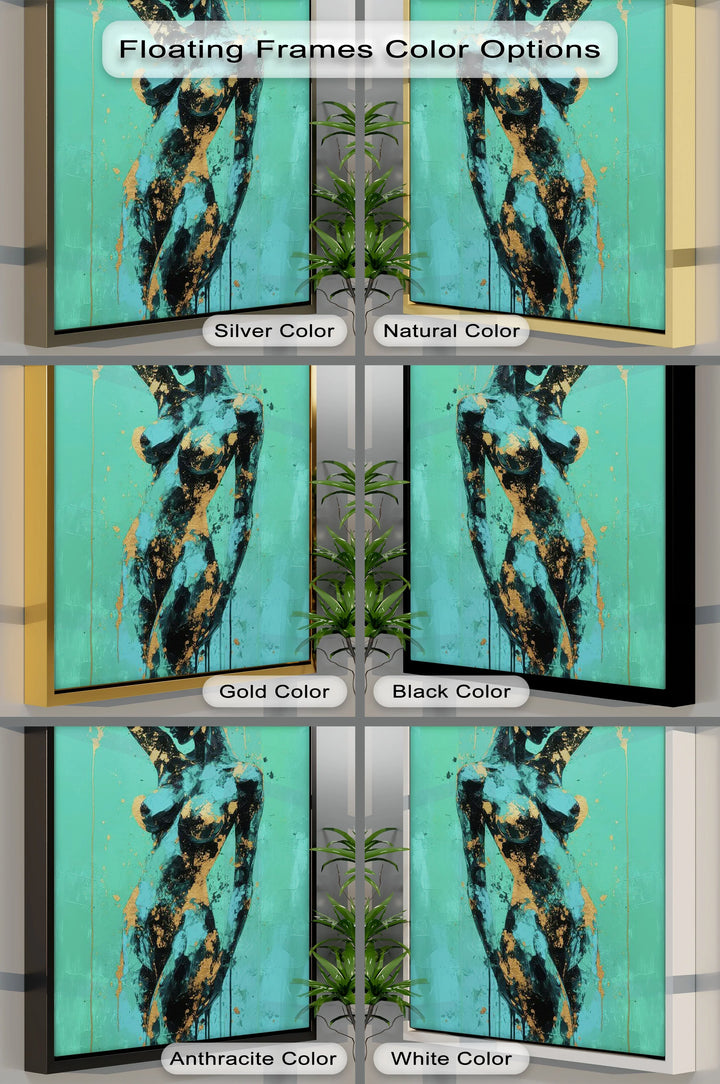 Golden Muse – Teal and Gold Abstract Nude Canvas Print - MyPhotoStation