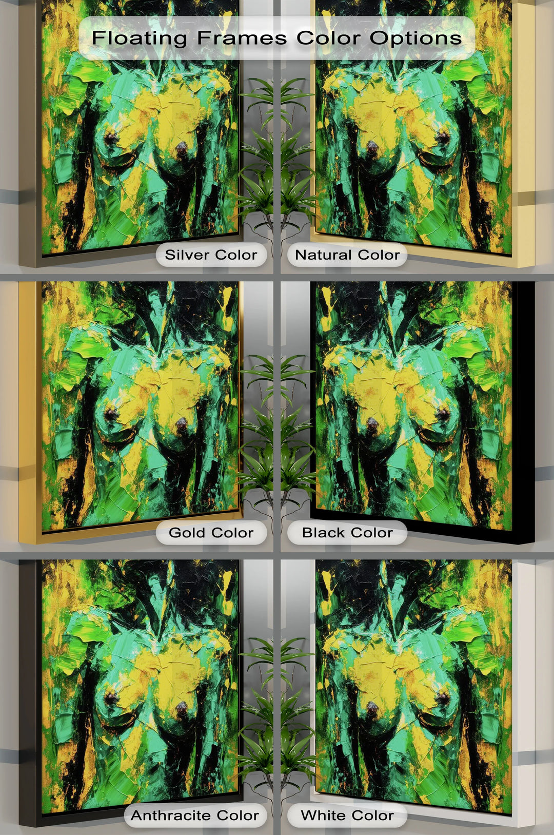 Verdant Awakening – Green and Yellow Abstract Nude Canvas Print - MyPhotoStation