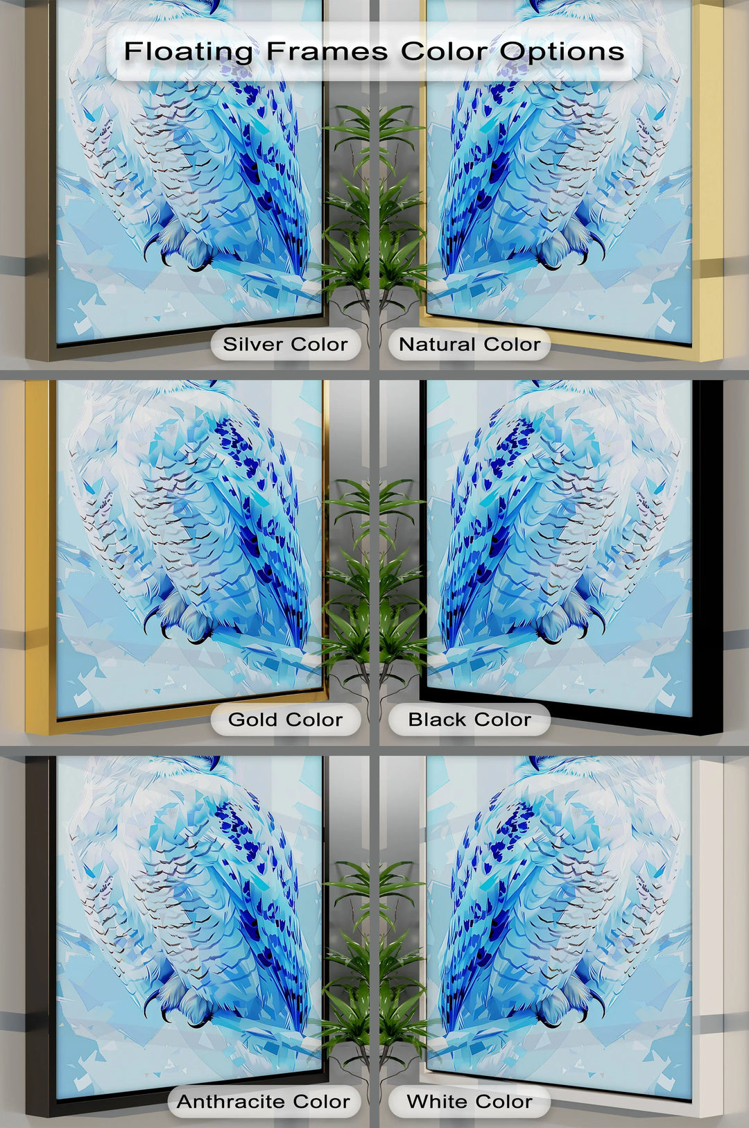 Crystal Gaze – Blue Snow Owl in Geometric Arctic Style Canvas Prints - MyPhotoStation