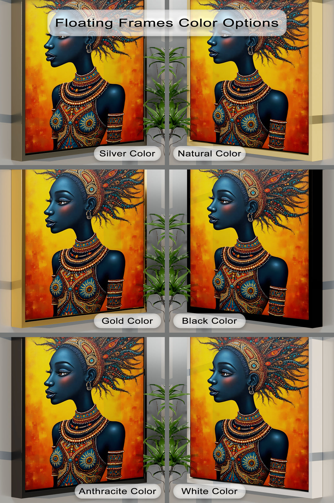 Regal African Queen – Beaded Tribal Portrait Canvas Wall Art | Framed Art
