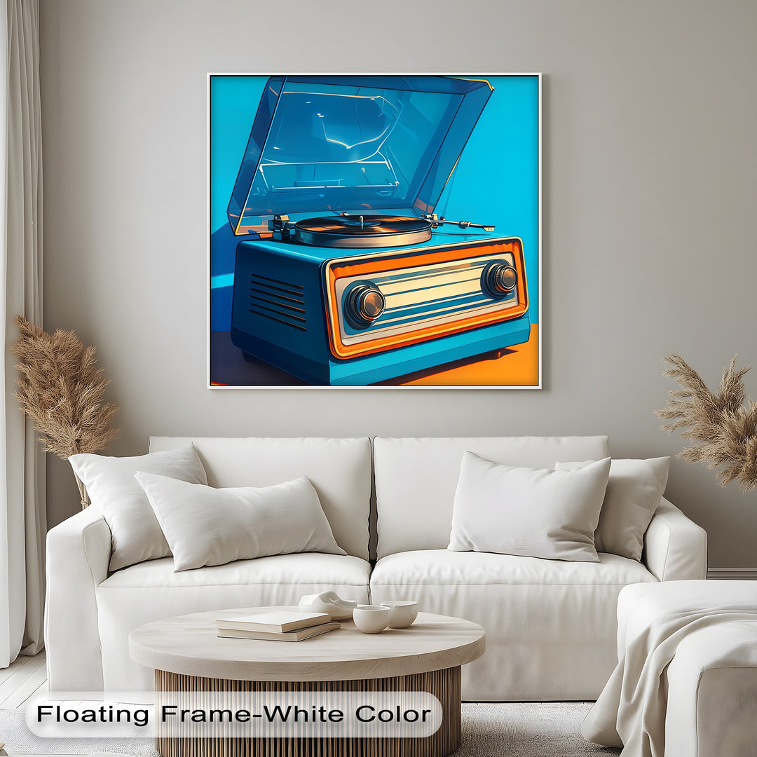 Retro Groove – Bright Blue Turntable Canvas Print