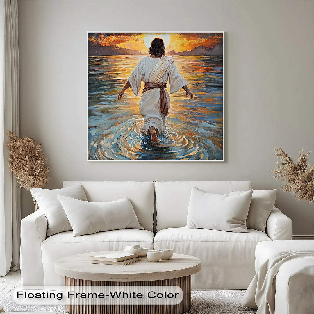 Divine Radiance – Jesus Walking Toward the Sunrise Canvas Print - MyPhotoStation