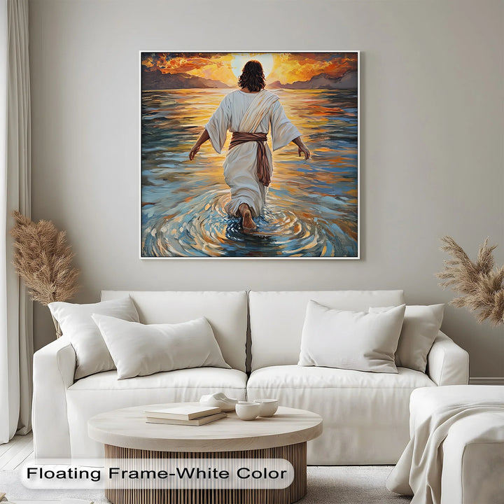 Divine Radiance – Jesus Walking Toward the Sunrise Canvas Print - MyPhotoStation