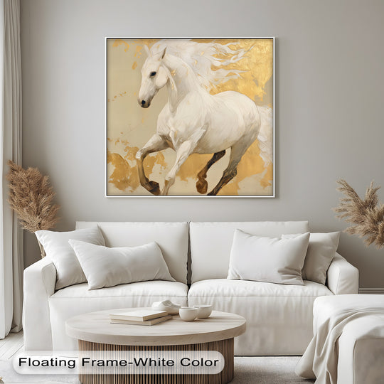 Canvas wall art golden white horse print and horse wall art painting plus fantasy art for tranquil interiors