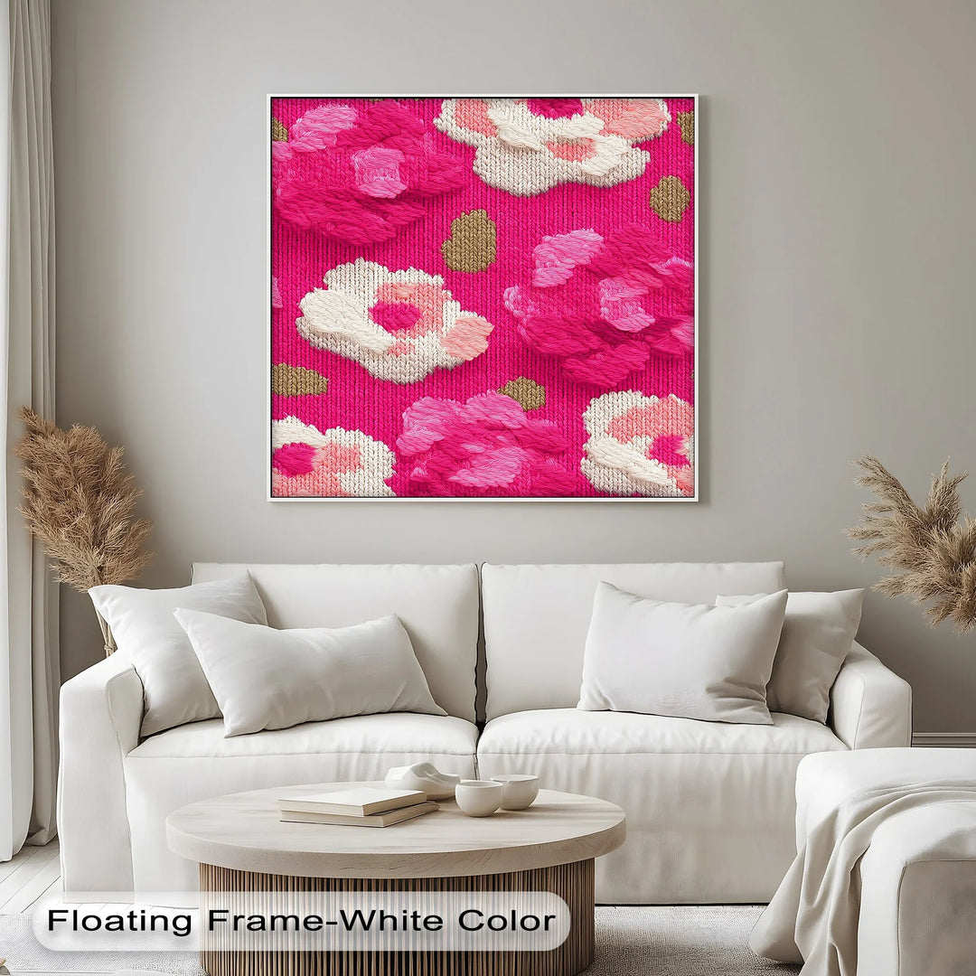 Bold Pink Floral Knit Pattern – Modern Yarn Texture Canvas Print - MyPhotoStation