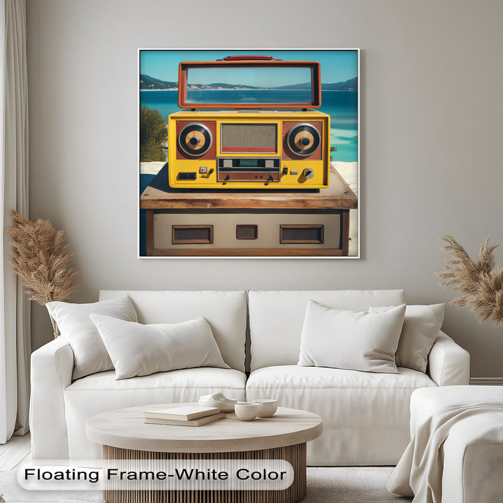 Seaside Soundwaves – Yellow Vintage Boombox Canvas Print