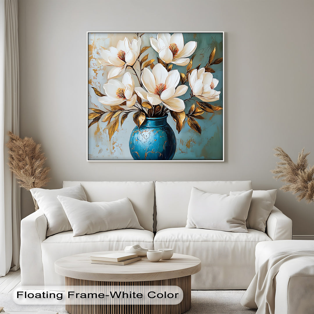 Ivory Magnolia Elegance – White Floral Canvas Print