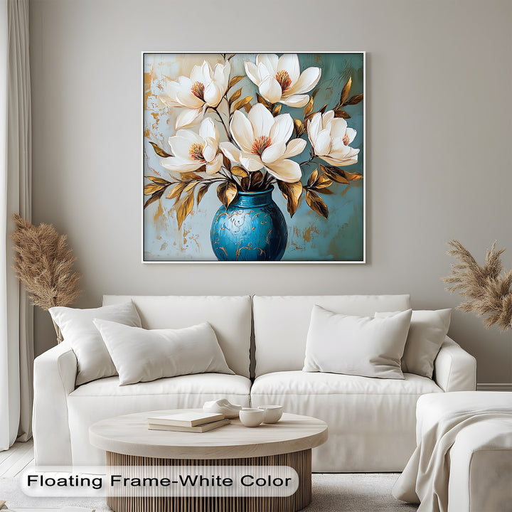 Ivory Magnolia Elegance – White Floral Canvas Print