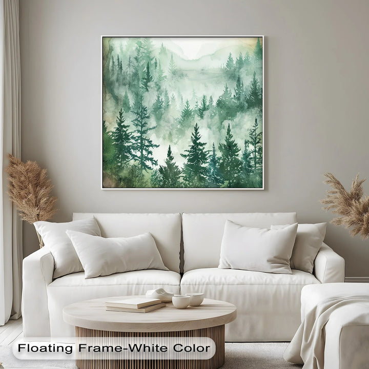 Misty Pines – Watercolor Forest Landscape Canvas Print