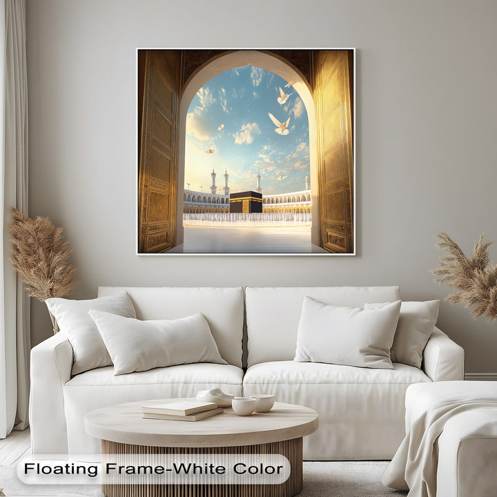 Path to the Sacred – Kaaba Through Golden Archway Canvas Print