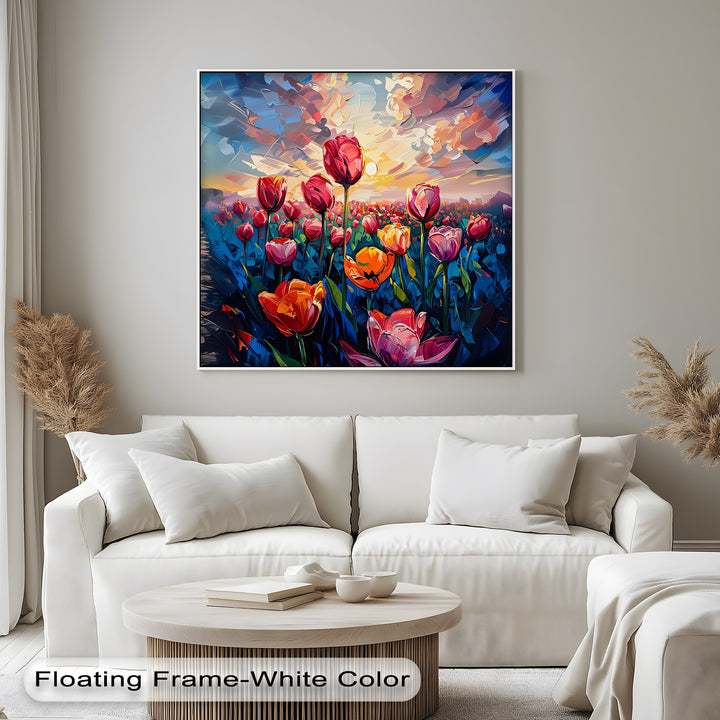 Radiant Bloom – Abstract Tulip Field at Sunset Canvas Print