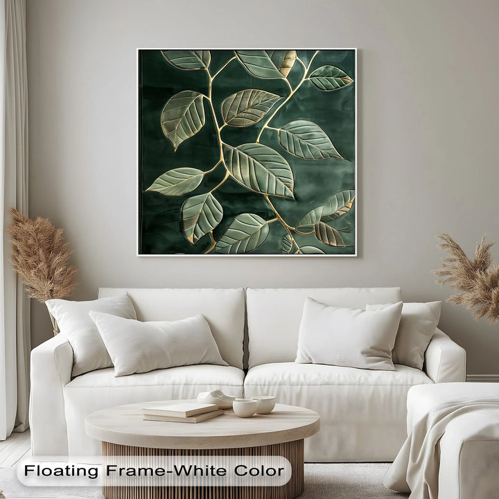 Golden Vein Harmony – Dark Green Leaf Canvas Print - MyPhotoStation