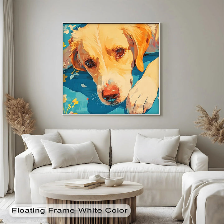 Sunlit Gaze – Playful Floral Dog Portrait Puppies Canvas Print - MyPhotoStation