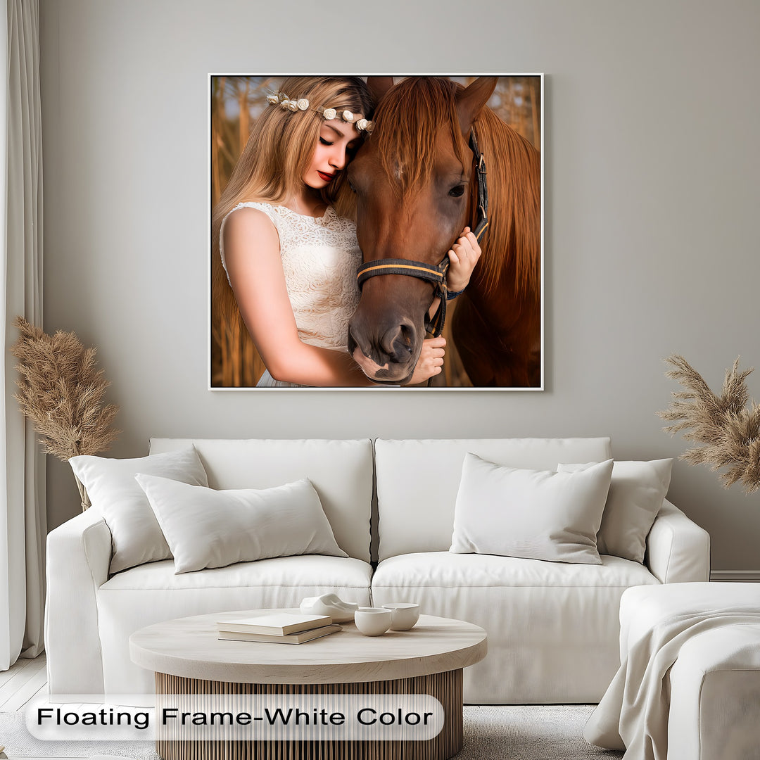 Whispers of Trust – Girl and Horse Emotional Canvas Print