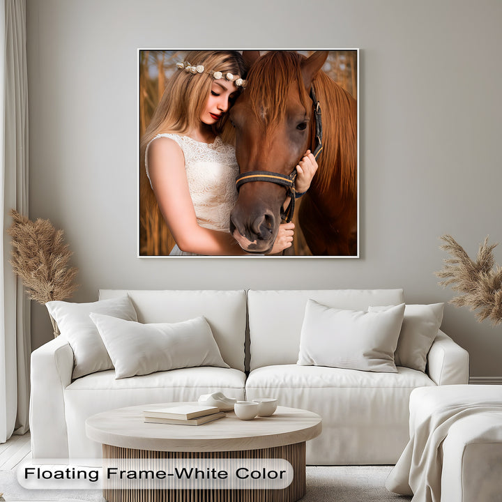 Whispers of Trust – Girl and Horse Emotional Canvas Print
