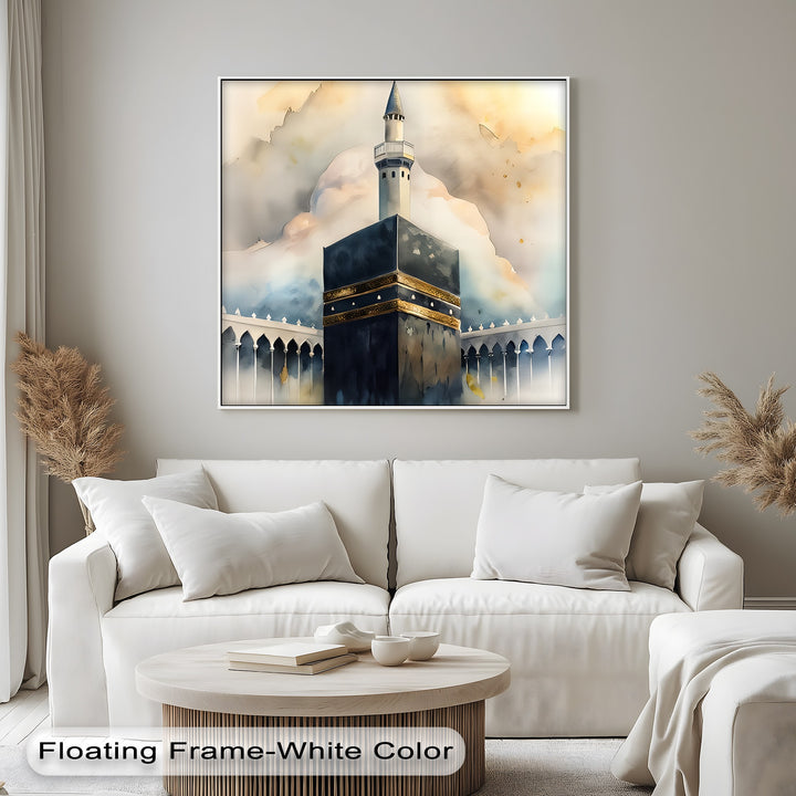 Sacred Dawn – Kaaba with Minaret Islamic Canvas Print