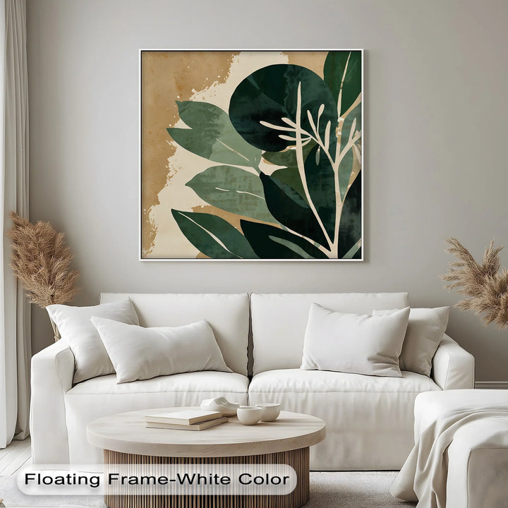 Earthy Botanical Harmony – Abstract Green Leaf Canvas Print - MyPhotoStation