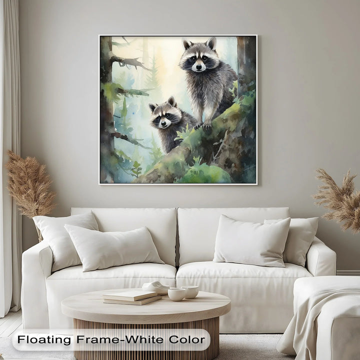 Curious Companions – Raccoons in Forest Animal Canvas Print - MyPhotoStation