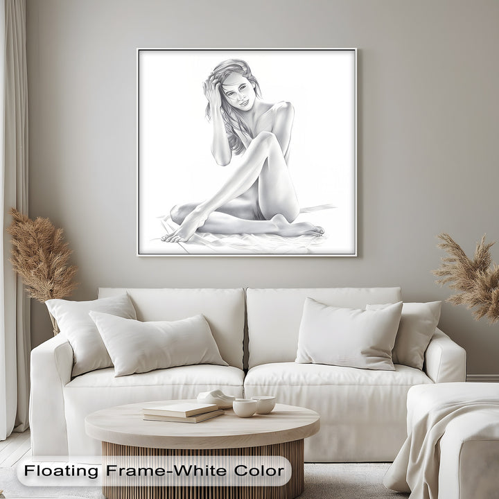 Black & White Naked Woman – Erotic Canvas Print