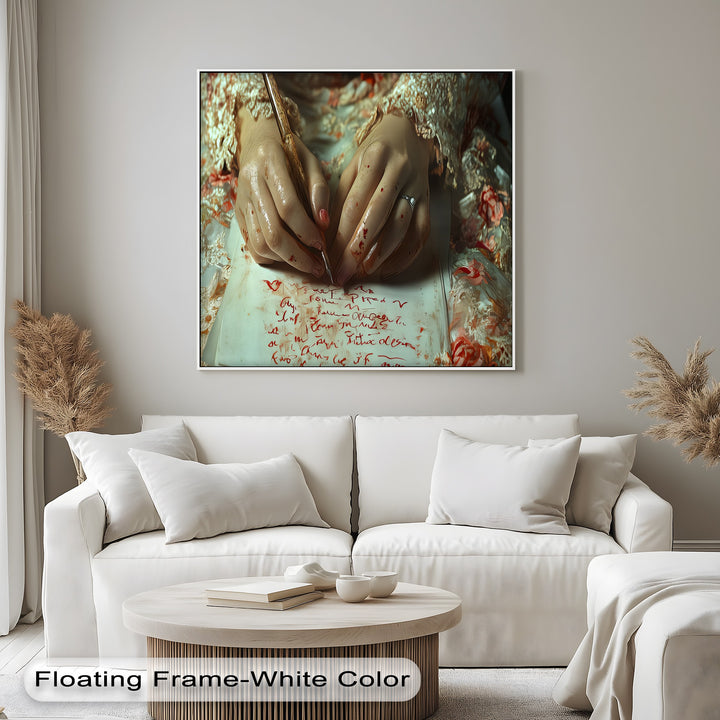 Crimson Petals & Ink – Persian Canvas Print