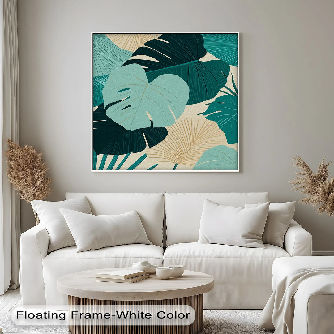 Tropical Oasis – Teal and Beige Monstera Canvas Print - MyPhotoStation