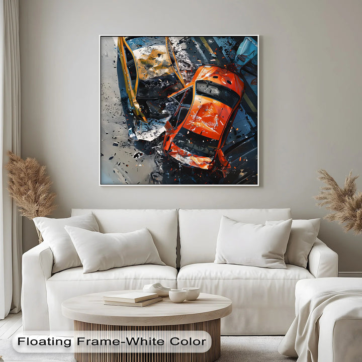 High-Speed Impact – Dynamic Car Crash Scene Canvas Print - MyPhotoStation