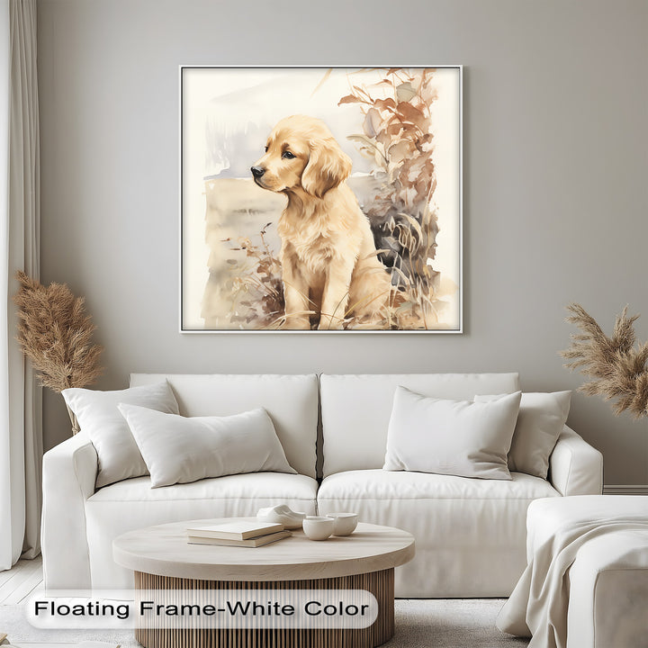 Golden Retriever in Autumn Light – Vintage Style Puppies Canvas Print