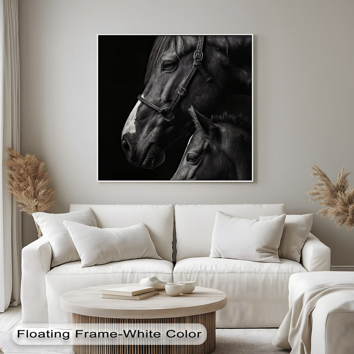 Eternal Bond – Mother and Foal on Black Canvas Print