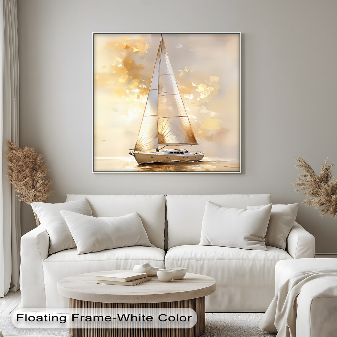 Golden Serenity – Sunset Sailing Boat Canvas Print