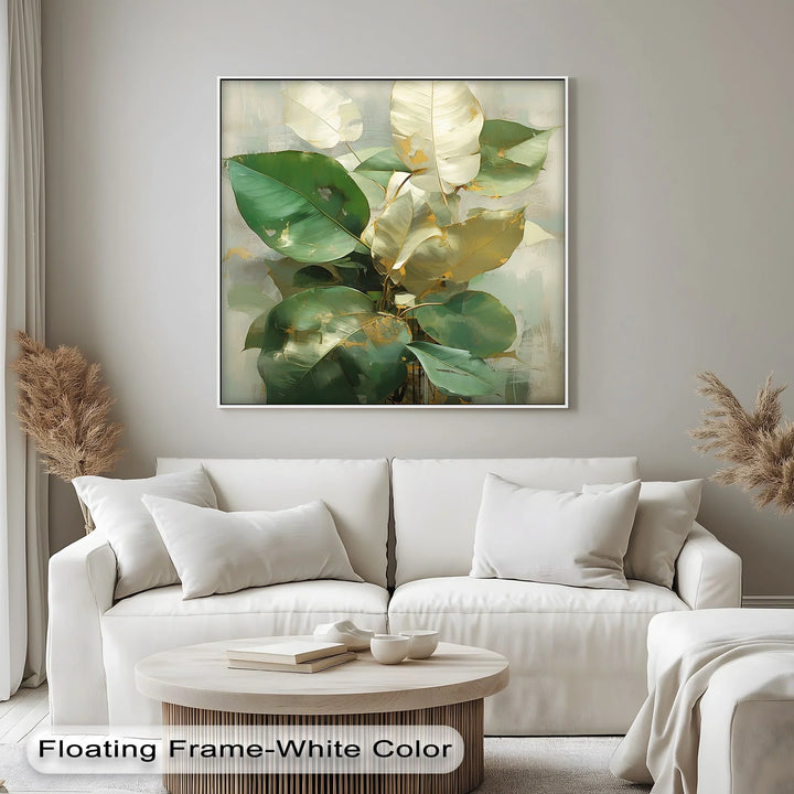 Golden-Edged Ficus Leaves – Elegant Green Botanical Canvas Print - MyPhotoStation