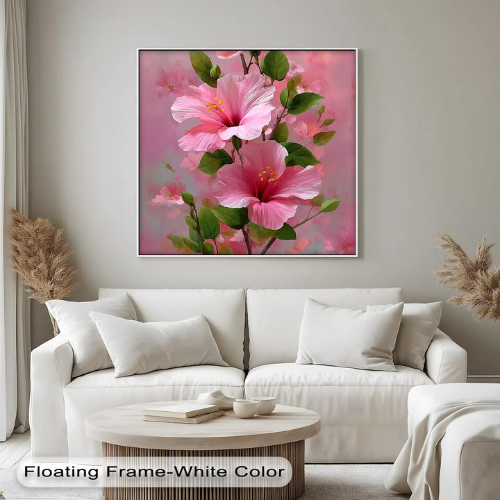 Pink Hibiscus Elegance – Romantic Tropical Floral Canvas Print - MyPhotoStation