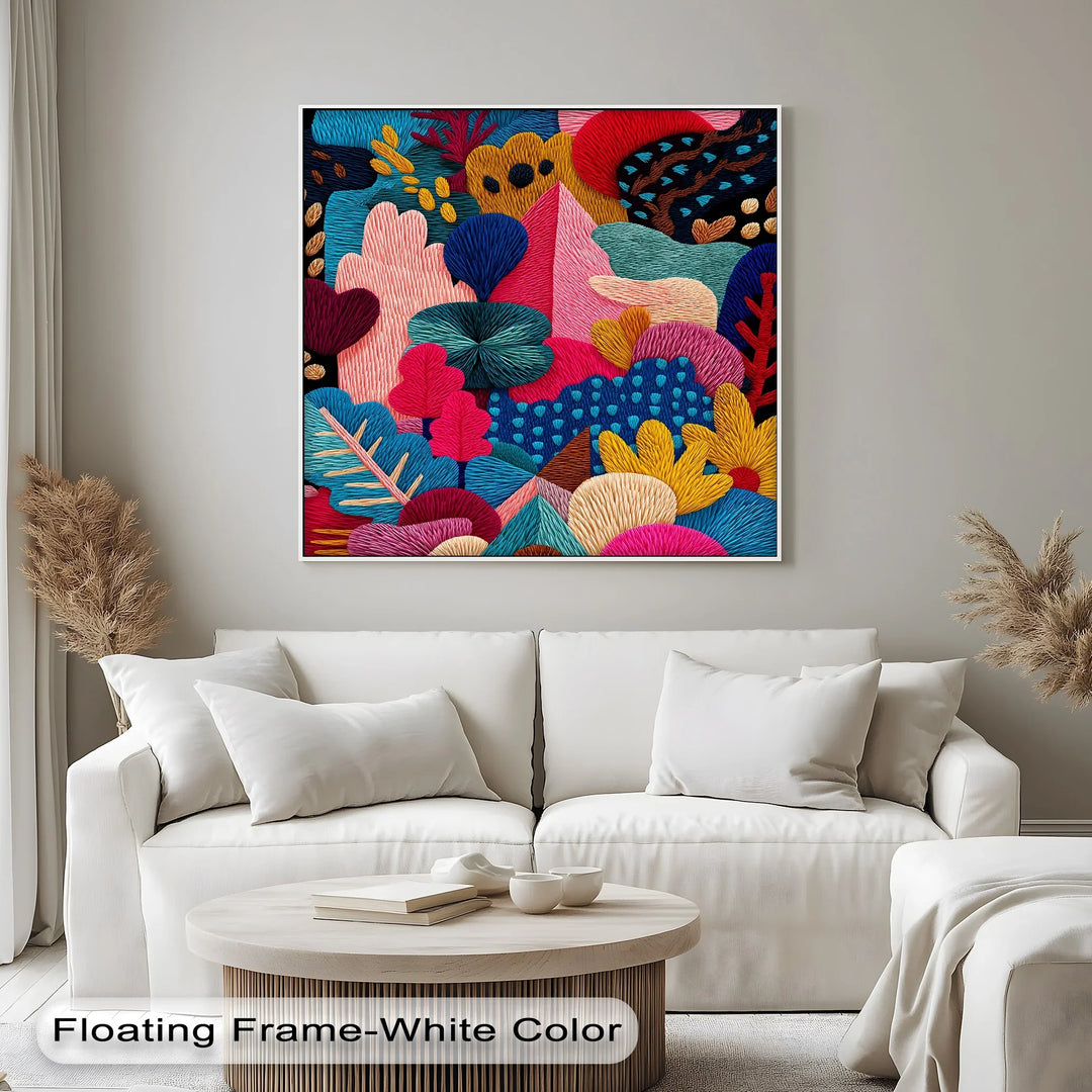 Colorful Abstract Garden Embroidery Style – Bold Canvas Print - MyPhotoStation